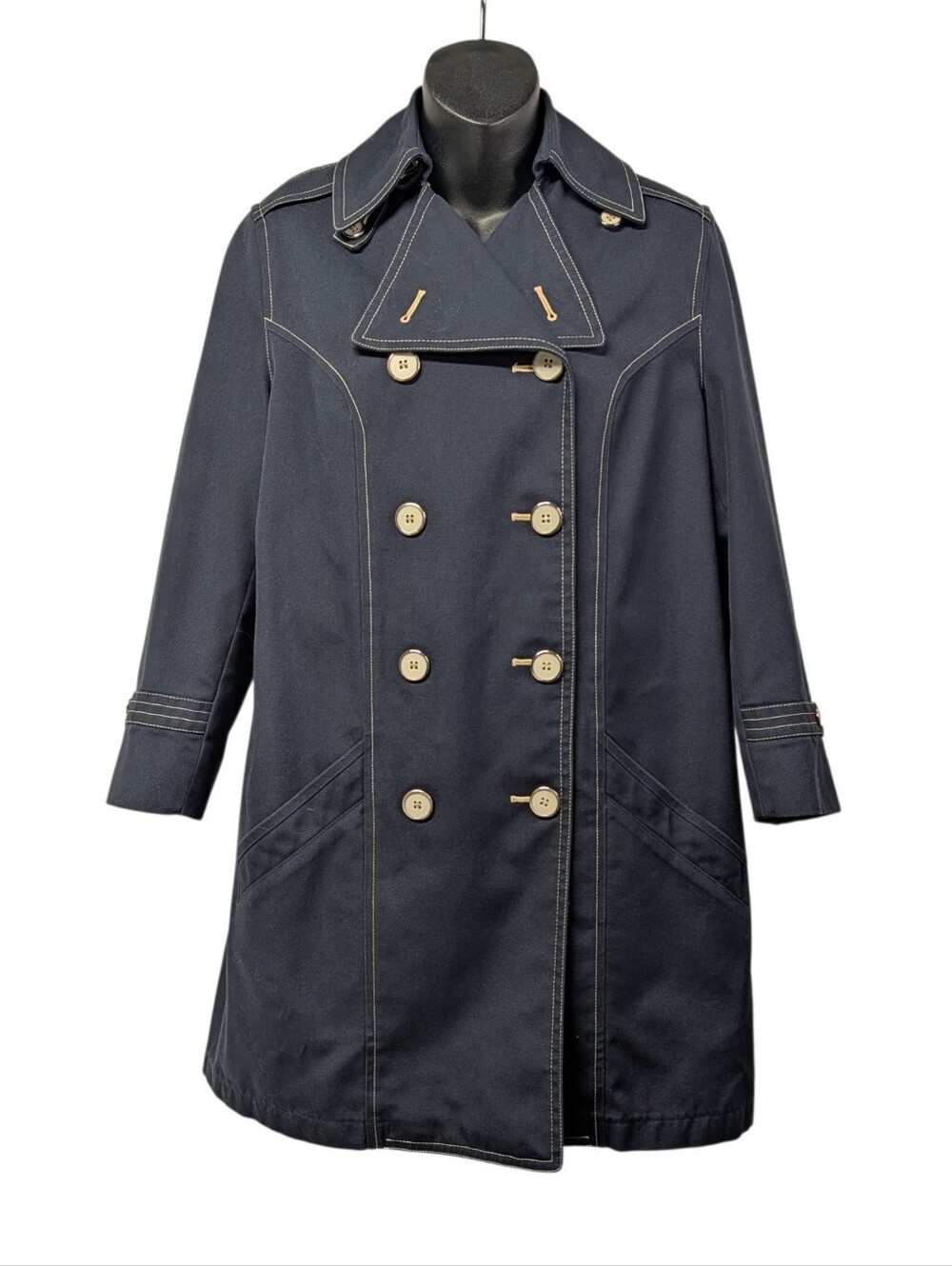Misty Harbor Ltd. Navy Double-Breasted Trench Coat Lined Pockets Sz 7 Junior - Picture 9 of 13